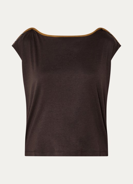 Sessùn Damari T-shirt met boothals - voorkant 3 donkerbruin