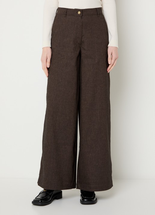 Sessùn Dasum high waist wide fit pantalon in linnenblend met krijtstreep
