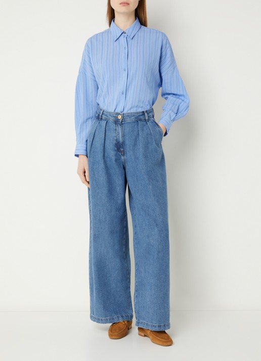 Sessùn Dazik blouse met streepprint - voorkant 3 blauw