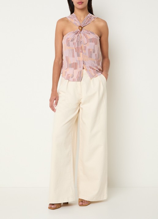 Sessùn Diegui high waist wide fit palazzo broek van denim - voorkant 3 creme