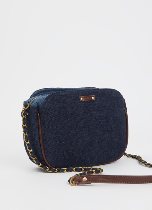 Sessùn Divine Braided crossbodytas met details van lamsleer - achterkant indigo