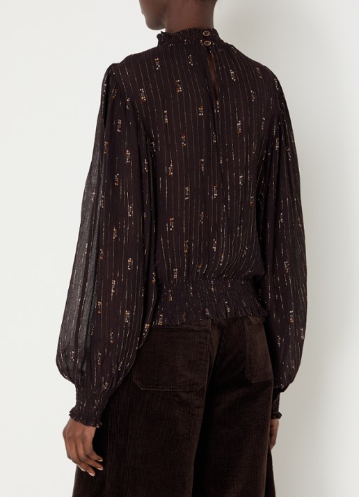 Sessùn Duchess semi-transparante tuniek met print en lurex - achterkant donkerbruin