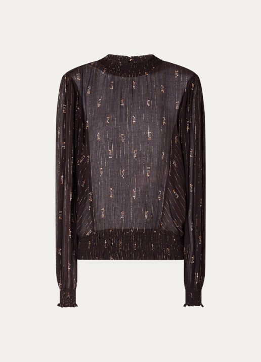 Sessùn Duchess semi-transparante tuniek met print en lurex - voorkant 3 donkerbruin