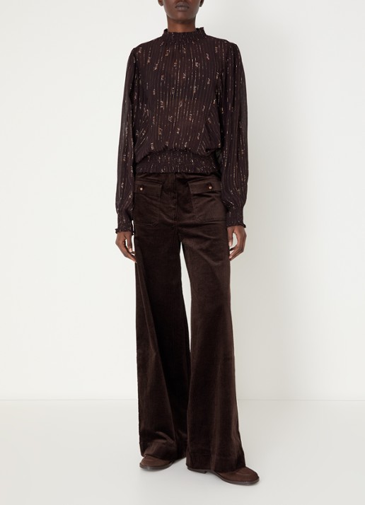 Sessùn Duchess semi-transparante tuniek met print en lurex - voorkant 4 donkerbruin