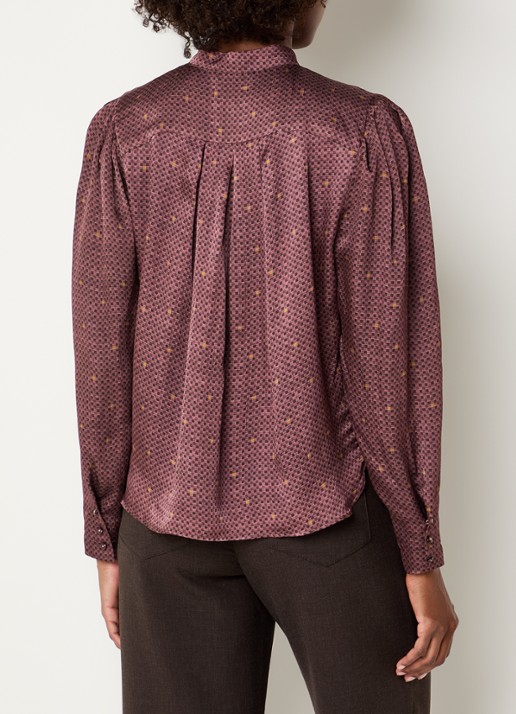 Sessùn Esperanzo blouse van satijn met print - achterkant 3 bordeauxrood