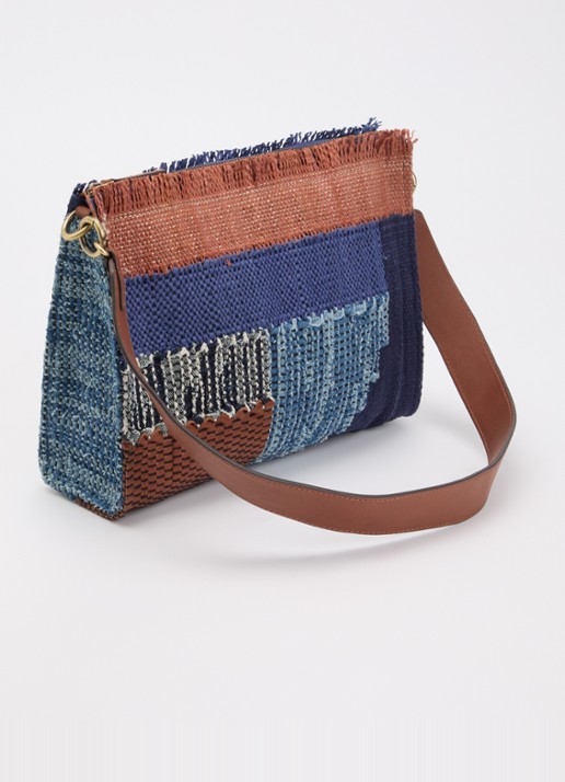 Sessùn Farawa Blue schoudertas van raffia met details van leer - achterkant 2 denim