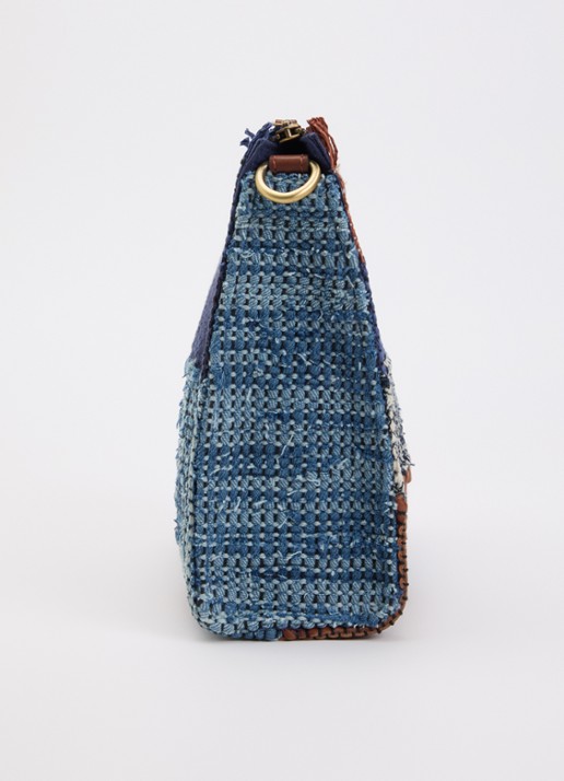 Sessùn Farawa Blue schoudertas van raffia met details van leer - detail 4 denim