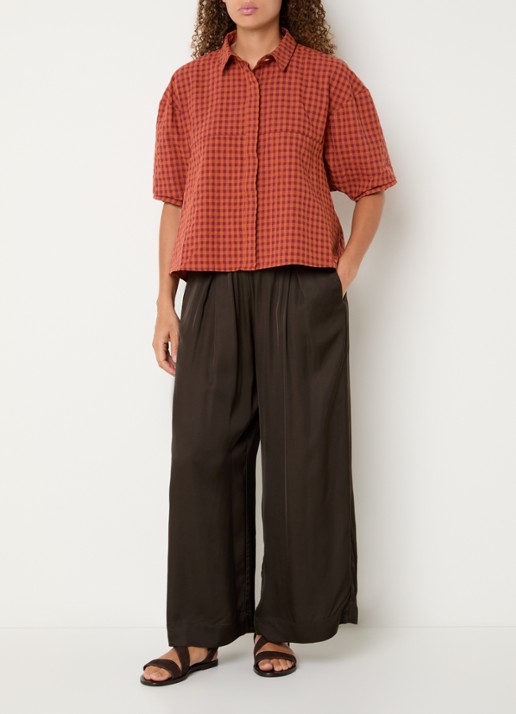 Sessùn Florentina blouse met ruitdessin - voorkant 2 orange