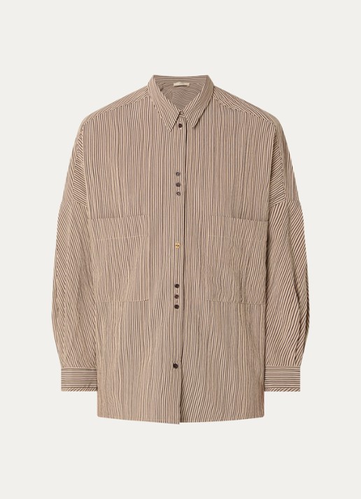 Sessùn Fontania blouse met streepprint - voorkant donkerbeige