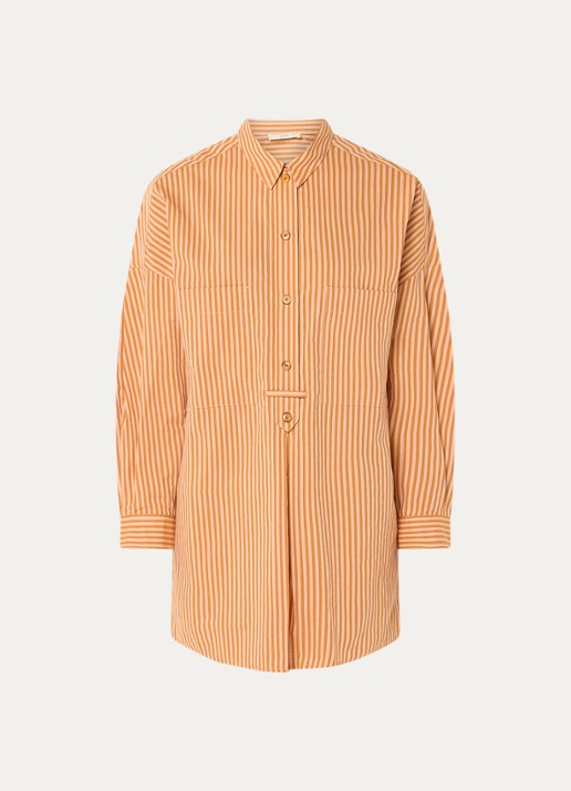 Sessùn Fontella mini blousejurk met streeprint - voorkant 3 orange