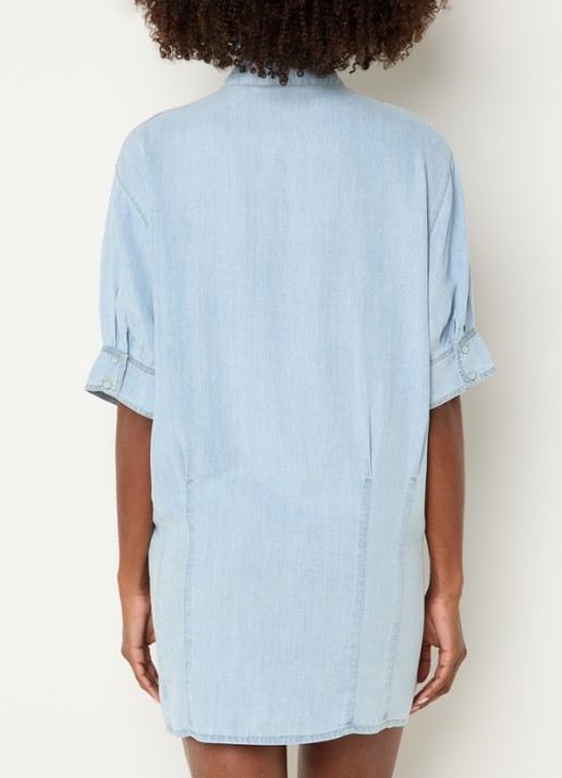 Sessùn Fresque mini denim blousejurk met borstzakken - achterkant indigo