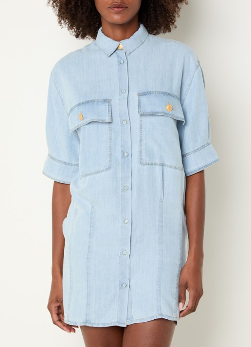 Sessùn Fresque mini denim blousejurk met borstzakken