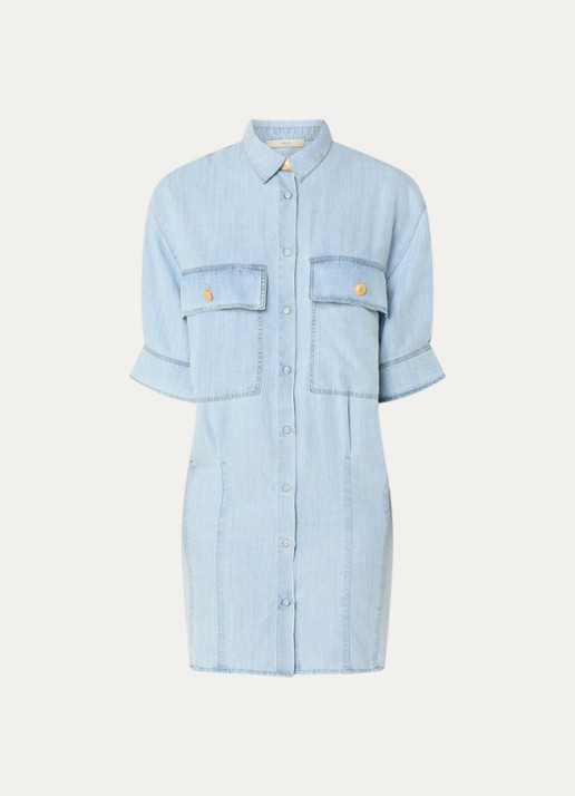 Sessùn Fresque mini denim blousejurk met borstzakken - voorkant 3 indigo
