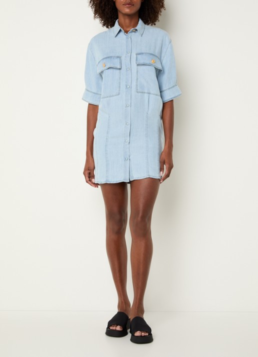 Sessùn Fresque mini denim blousejurk met borstzakken - voorkant 4 indigo