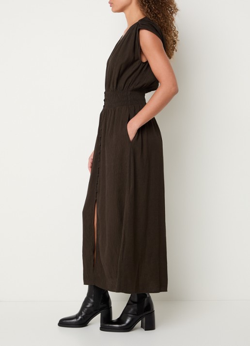 Sessùn Galiane midi blousejurk met structuur - voorkant 4 bronsgroen
