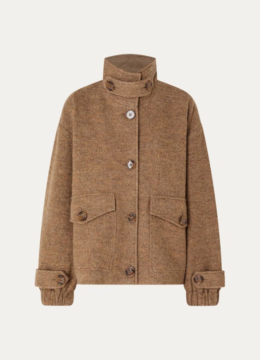 Sessùn Hattson mantel van wol met klepzakken - voorkant camel