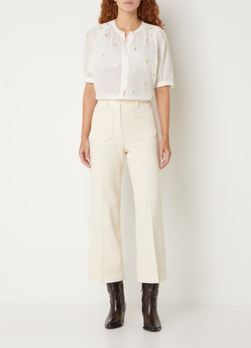 Sessùn Hendrick high waist straight fit culotte met opgestikte zakken - voorkant 4 creme