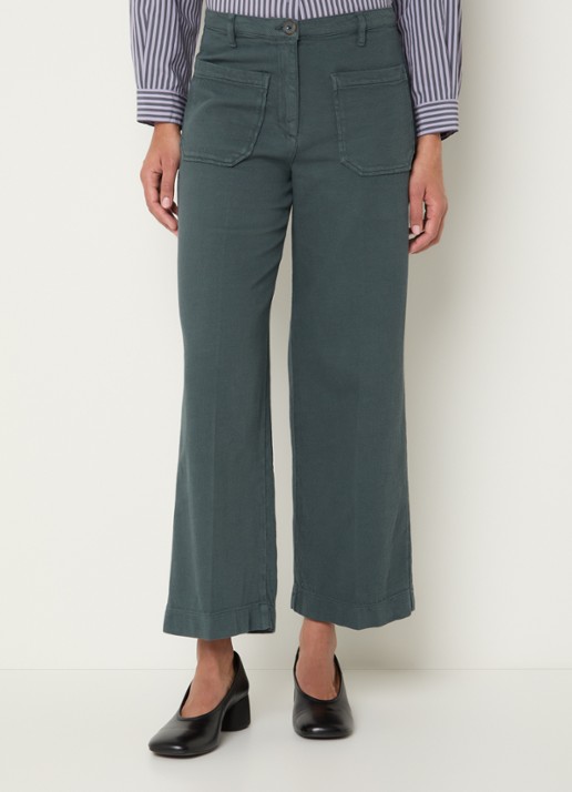 Sessùn Hendrick high waist wide fit cropped broek met opgestikte zakken