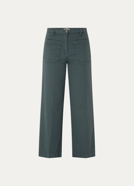 Sessùn Hendrick high waist wide fit cropped broek met opgestikte zakken - voorkant groen