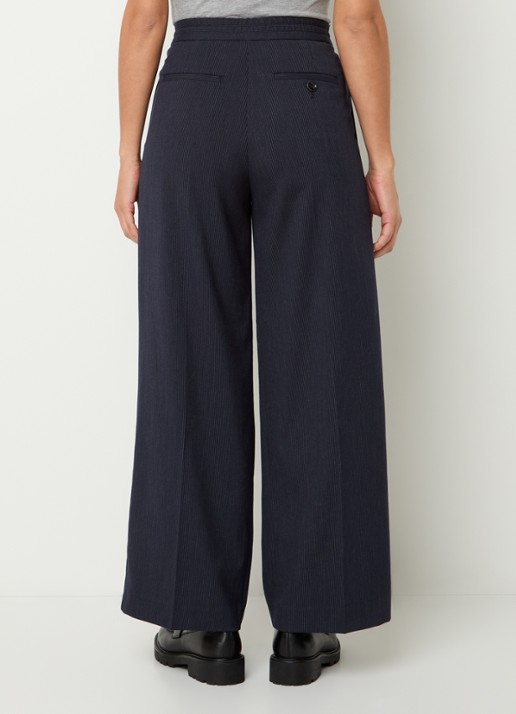 Sessùn High waist wide fit pantalon met plooidetail en krijtstreep - achterkant donkerblauw