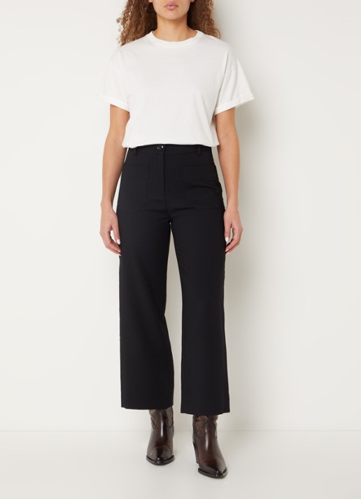 Sessùn Hudkin high waist straight fit cropped pantalon met stretch - voorkant 3 zwart