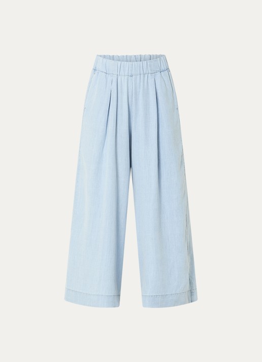 Sessùn Islanim high waist cropped broek van chambray - voorkant 2 lichtblauw