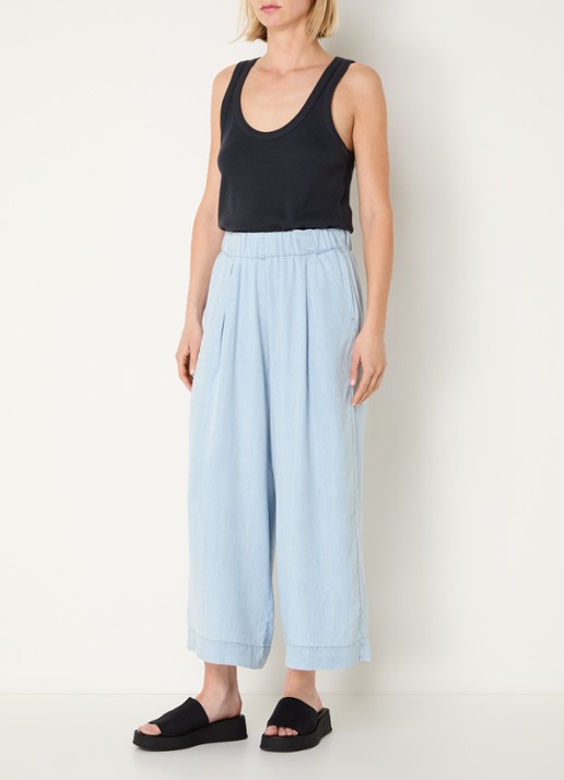 Sessùn Islanim high waist cropped broek van chambray - voorkant 3 lichtblauw