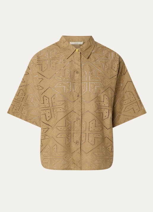 Sessùn Kaia blouse met broderie - voorkant 3 camel