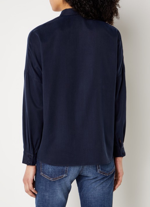 Sessùn Lady D blouse met blinde knoopsluiting - achterkant 4 donkerblauw