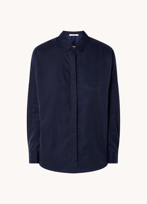 Sessùn Lady D blouse met blinde knoopsluiting - voorkant donkerblauw