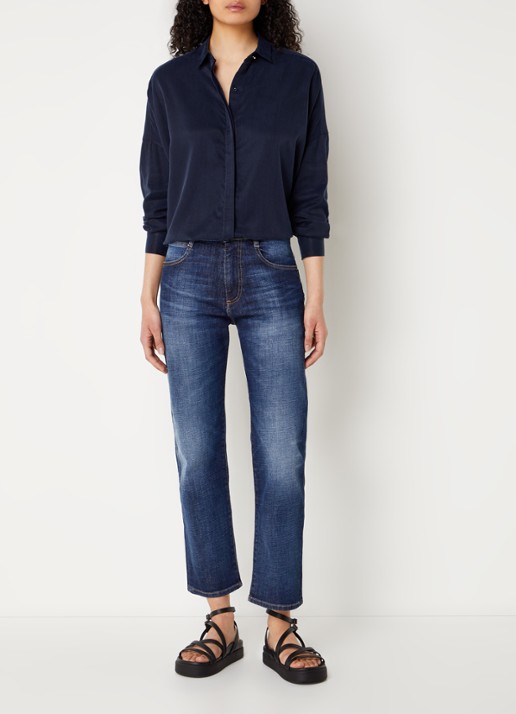 Sessùn Lady D blouse met blinde knoopsluiting - voorkant 2 donkerblauw
