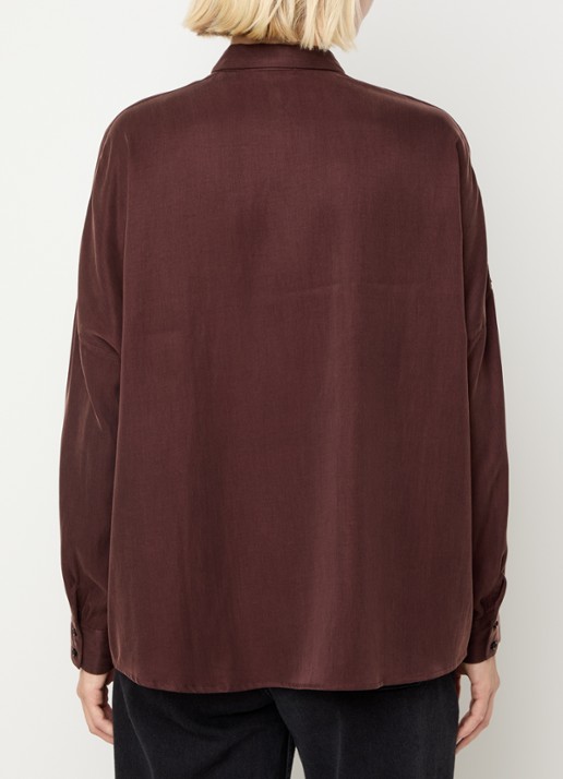 Sessùn Lady D blouse met kraag - achterkant donkerbruin