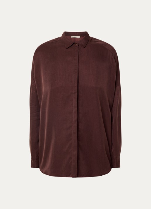 Sessùn Lady D blouse met kraag - voorkant 2 donkerbruin