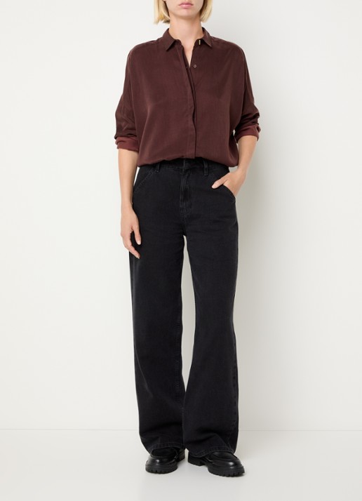 Sessùn Lady D blouse met kraag - voorkant 3 donkerbruin