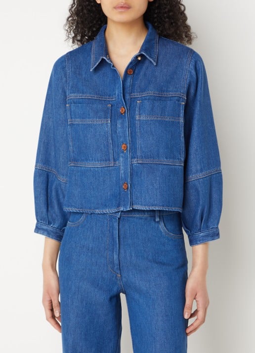 Sessùn Leone blouse van denim met opgestikte zakken - detail 4 indigo