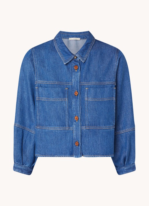 Sessùn Leone blouse van denim met opgestikte zakken - voorkant indigo