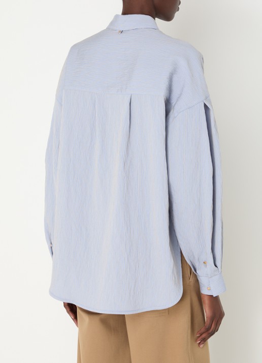 Sessùn Liza blouse met streepprint - achterkant staalblauw