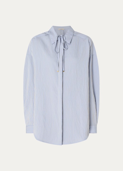 Sessùn Liza blouse met streepprint - voorkant 2 staalblauw