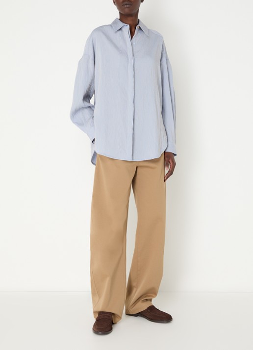 Sessùn Liza blouse met streepprint - voorkant 3 staalblauw
