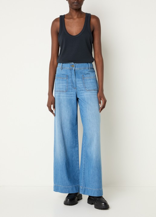 Sessùn Manha high waist loose fit jeans met medium wassing - voorkant 3 indigo