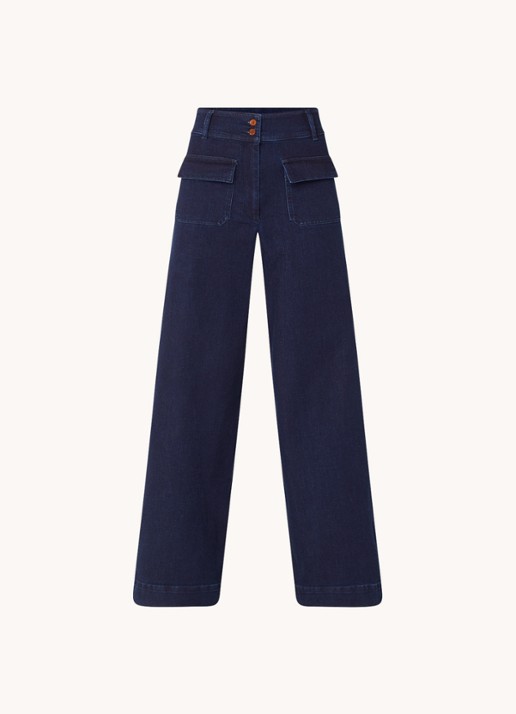 Sessùn Manhattan high waist wide leg jeans met donkere wassing - voorkant donkerblauw