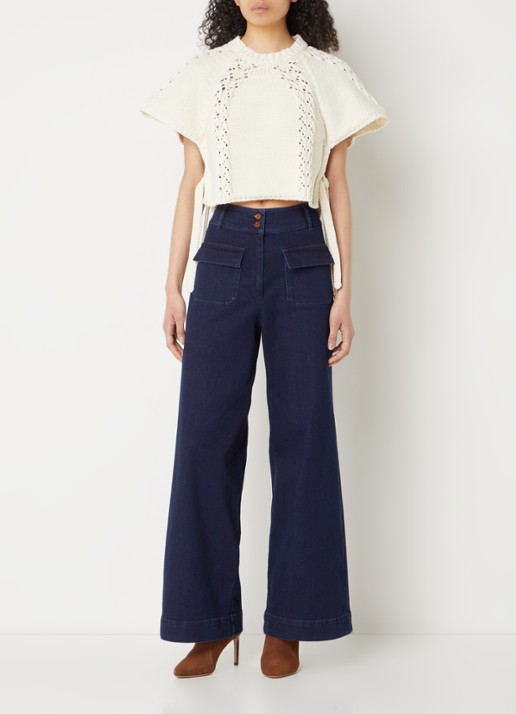 Sessùn Manhattan high waist wide leg jeans met donkere wassing - voorkant 2 donkerblauw