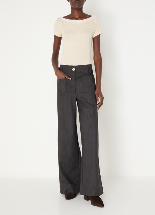 Sessùn Manhatti high waist wide fit broek met steekzakken - voorkant 4 donkerbruin