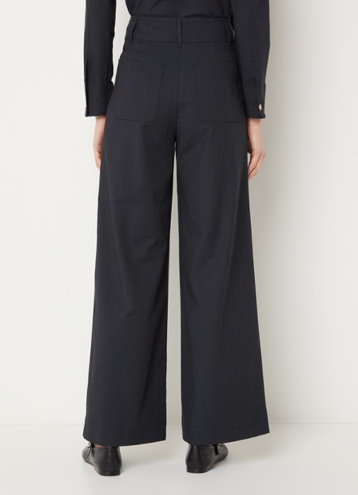Sessùn Manhatti high waist wide fit pantalon met krijtstreep en opgestikte zakken - achterkant 4 antraciet