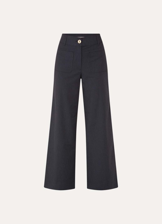 Sessùn Manhatti high waist wide fit pantalon met krijtstreep en opgestikte zakken - voorkant antraciet