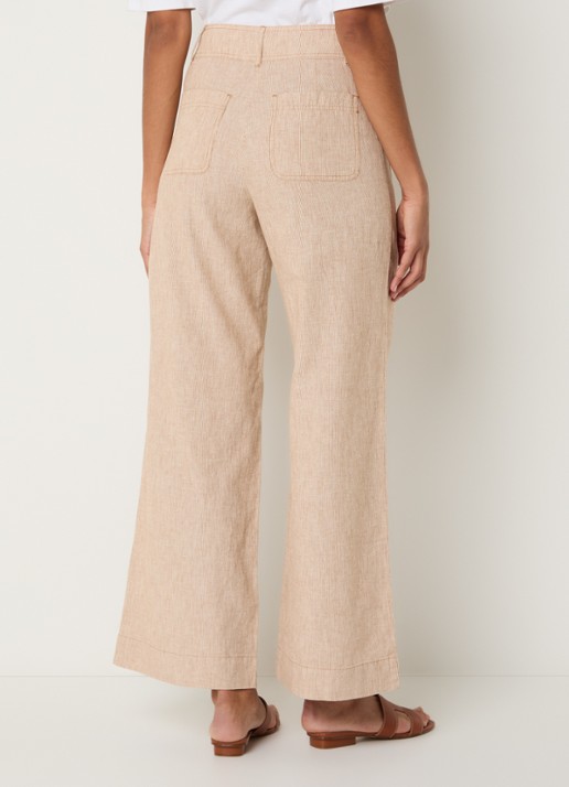 Sessùn Manhatti high waist wide fit pantalon met krijtstreep en opgestikte zakken - achterkant 2 cognac