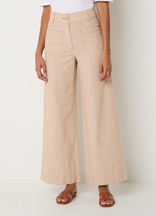 Sessùn Manhatti high waist wide fit pantalon met krijtstreep en opgestikte zakken
