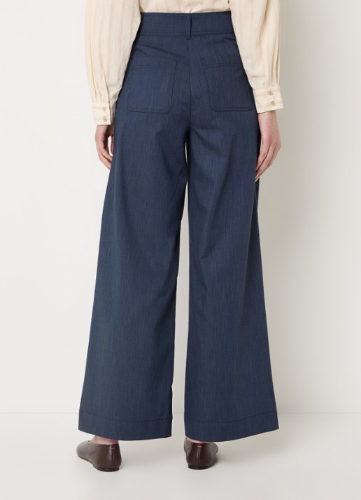 Sessùn Manhatti high waist wide fit pantalon met opgestikte zakken - achterkant 5 donkerblauw