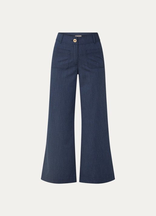 Sessùn Manhatti high waist wide fit pantalon met opgestikte zakken - voorkant donkerblauw