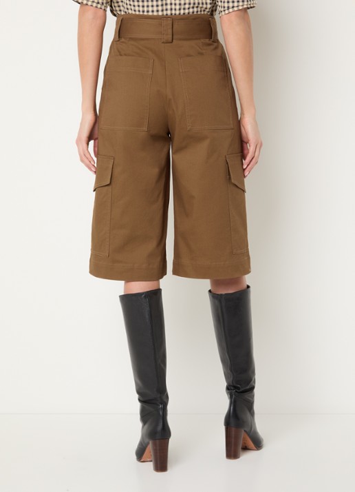 Sessùn Marco high waist wide fit korte broek met steekzakken en ceintuur - achterkant 2 cognac